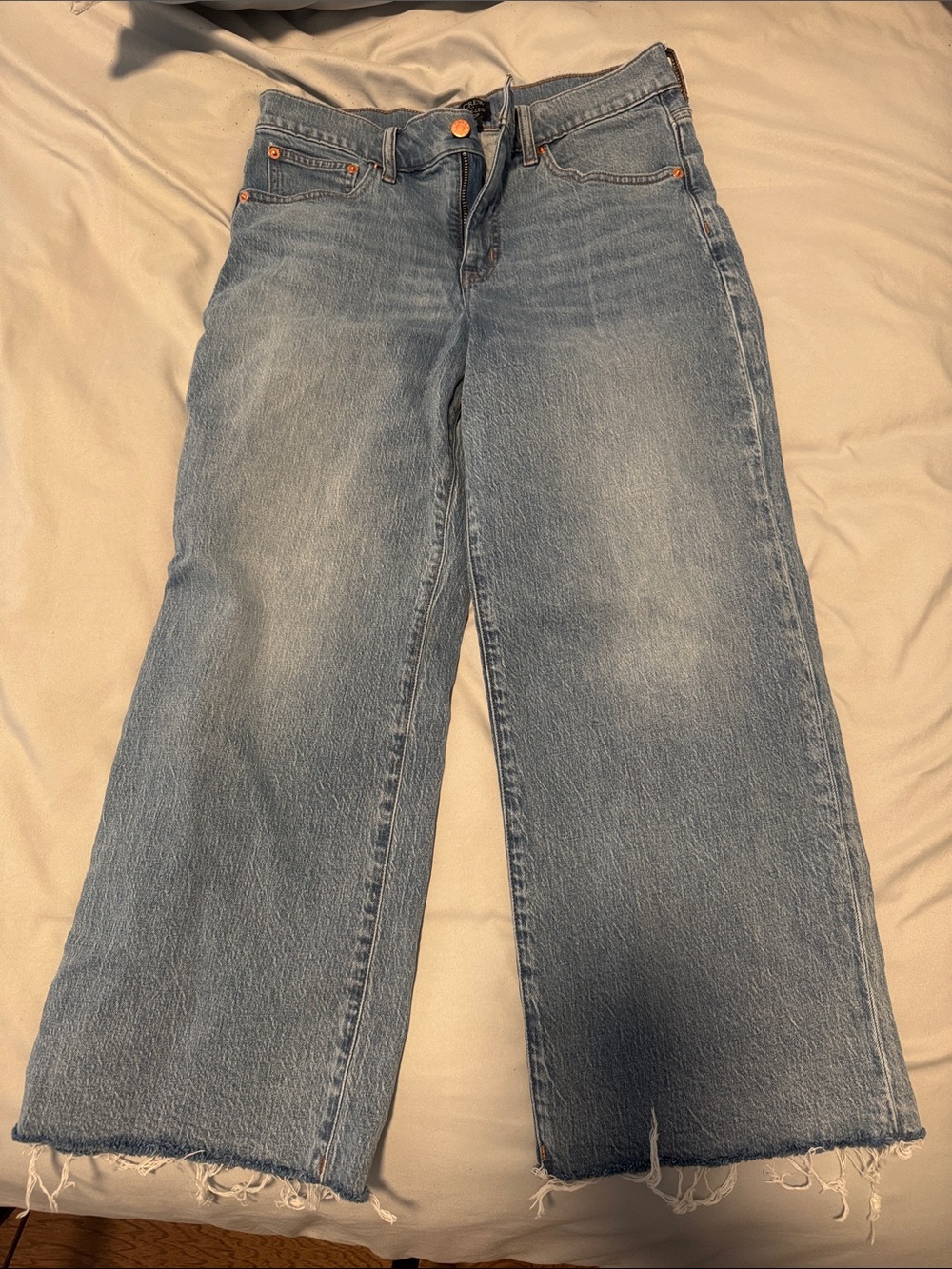 J. Crew Light Blue Wide-Leg Jeans with Frayed Hem